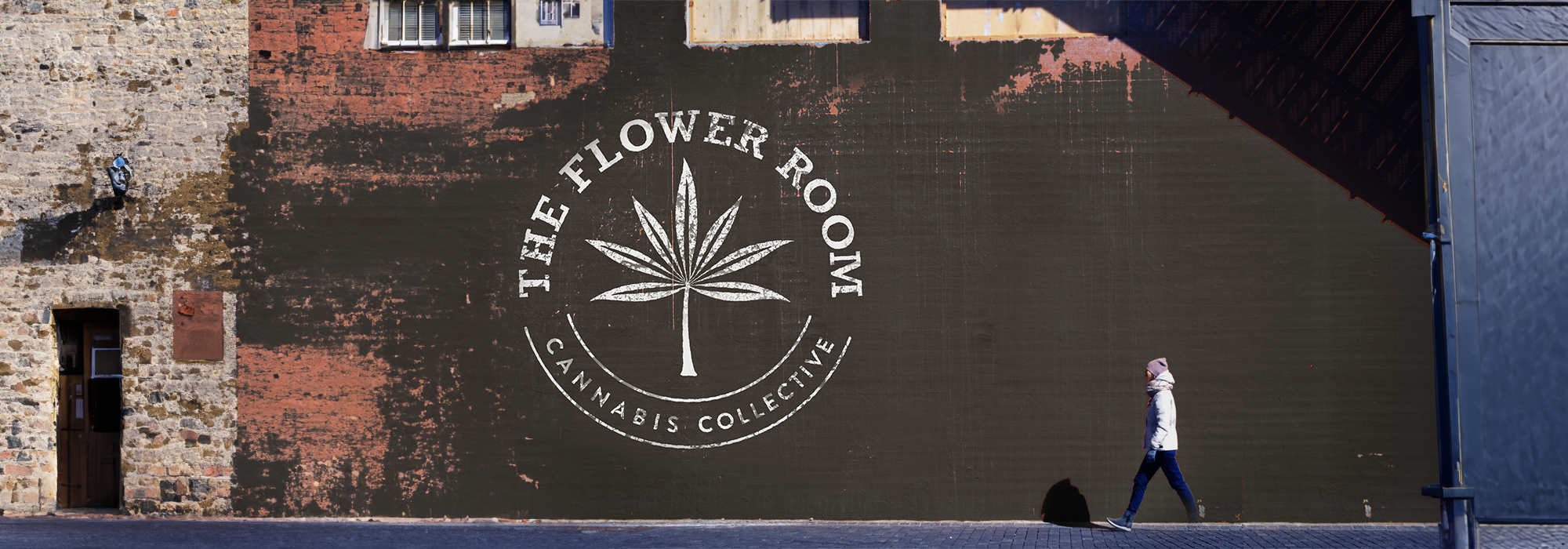 Brand design wall graphic for The Flower Room Dispensary